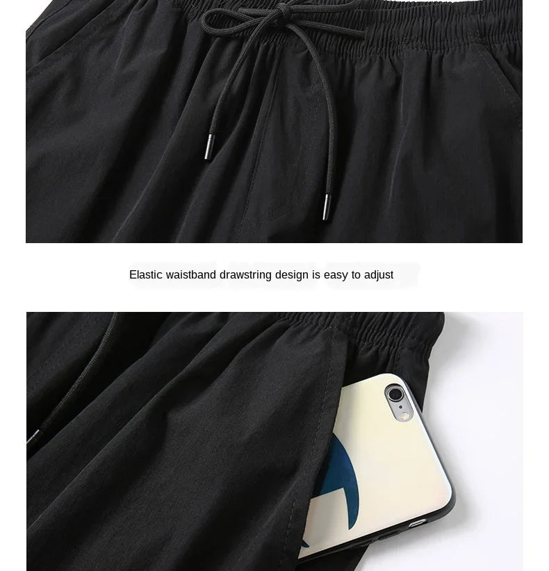 Men's Shorts Summer Breeches 2024 Thin Nylon 3/4 Length Trousers Male Bermuda Board Quick Drying Beach Black Men's Long Shorts