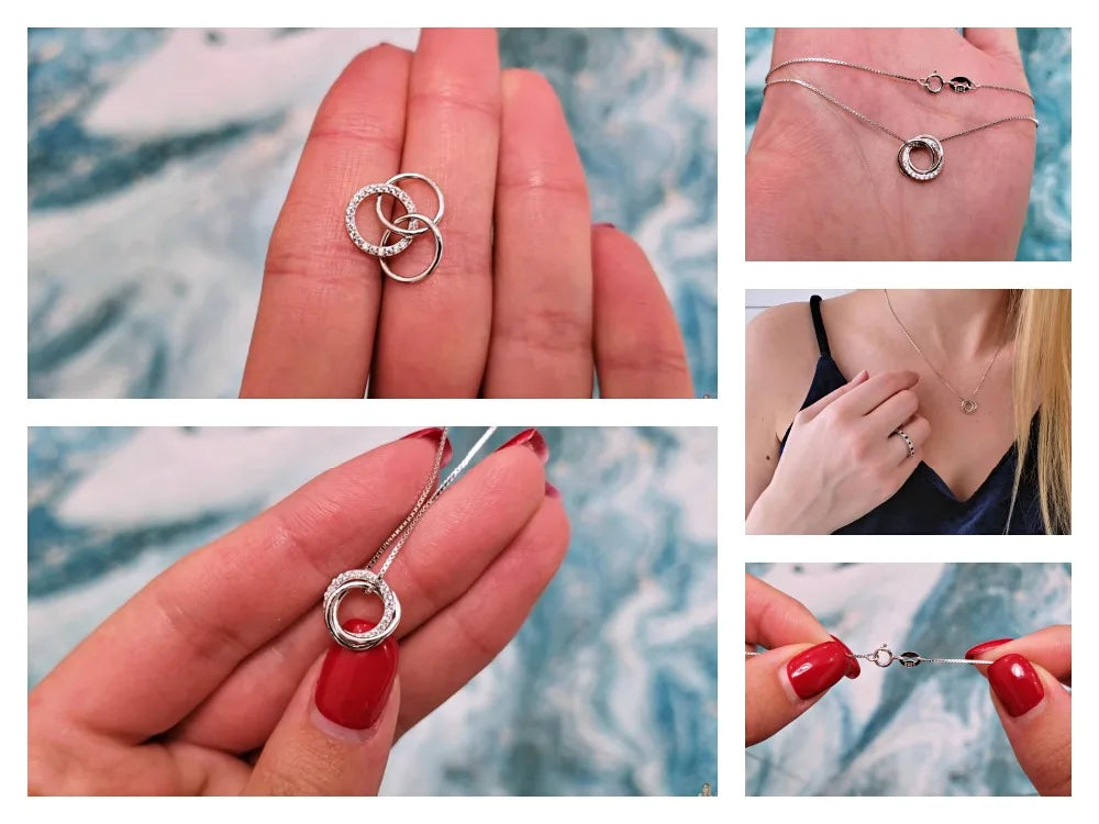 Trendy Simple Necklace 925 Sterling Silver Women Necklaces With 3 Big Circle AAAA Zircon Jewelry Wedding Gift OSN175