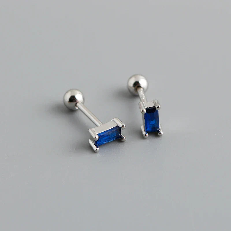 925 Sterling Silver Colorful Square Shiny Zircon Beads Piercing Stud Earrings for Women Fashion Gothic Exquisite Jewelry