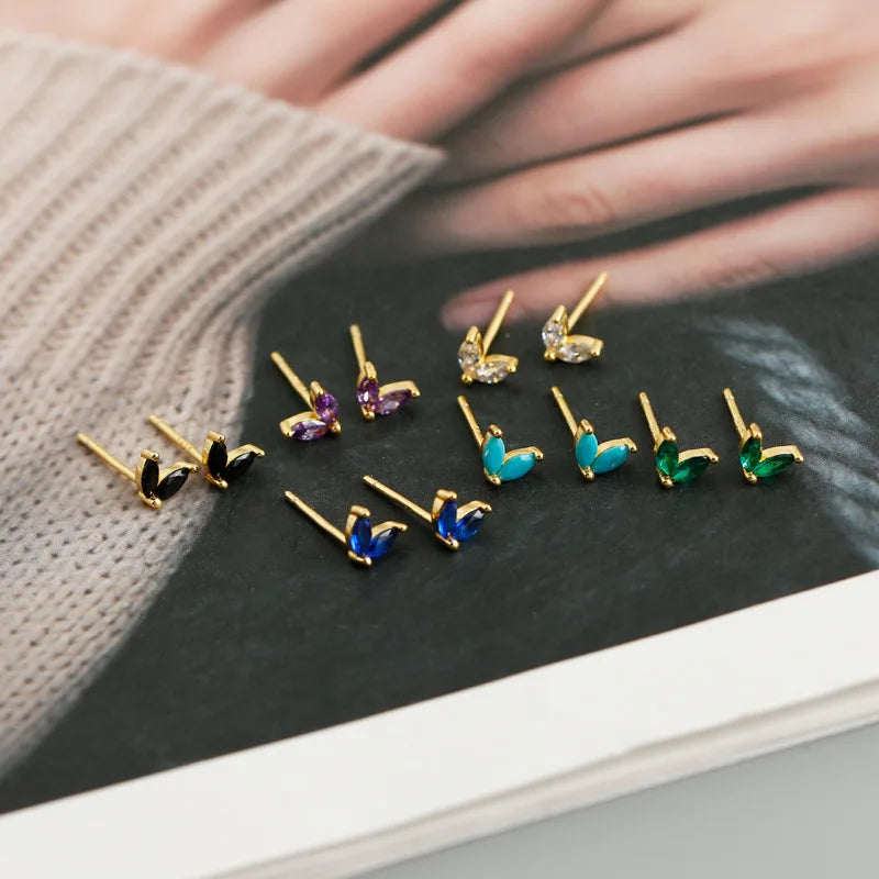 925 Sterling Silver Fashion Korean Chic Blue Horse Eye Zircon Stud Earrings for Women Teen Simple Color Piercing Jewelry