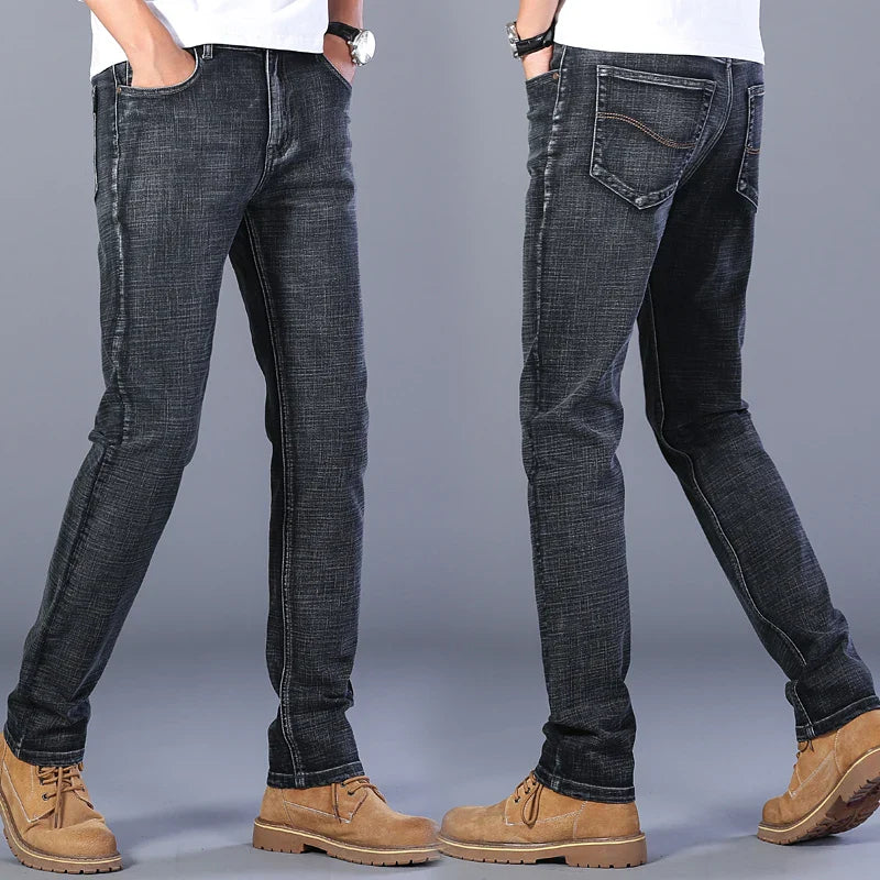 Blue Men's Stretch Jeans, Black Denim Trousers, Fashion Slim Casual Pants Asian Size 28-40