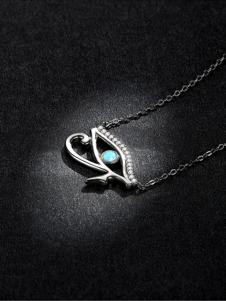 925 Sterling Silver Horus Eye Crystal Necklace Silver Protection Pendant Necklace for Women Girls Fine Jewelry