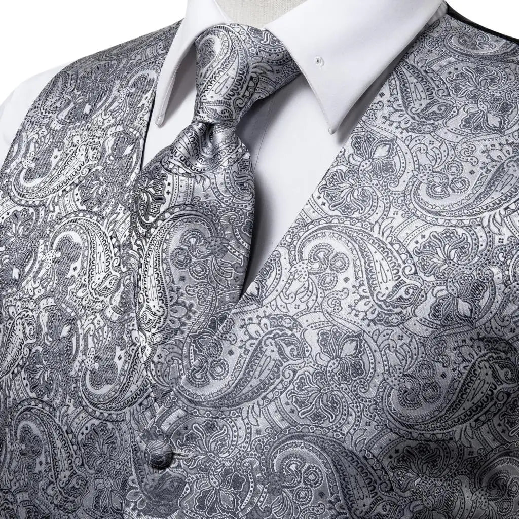 Fashion Silk Vest For Men Classic Gold Champane Yellow Waistcoat Jacket Tie Hankerchief Cufflinks Sets Dress Suit Wedding Hi-Tie