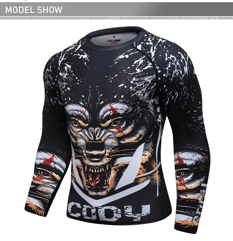 UV Sun Protection Sports Rash Guard With Snake Print Masculine jiu jitsu Bjj Rashguard No Gi MMA Clothes Compression Sweatshirts