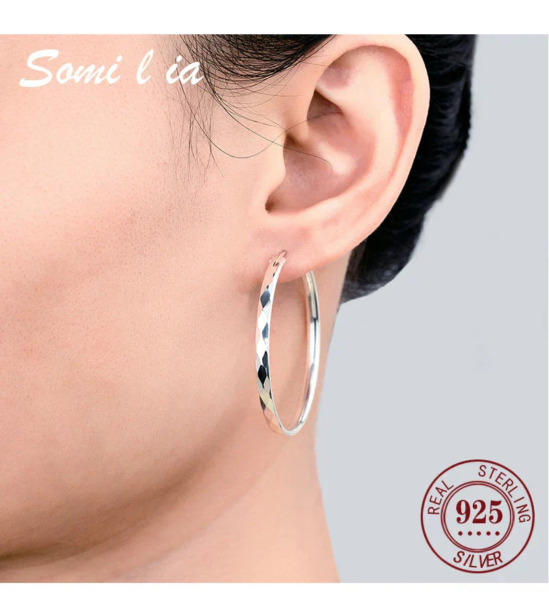 Women's Big Hoop Earrings, New Collection 100% 925 Sterling Silver Jewelry Fashion Women18K Golden серьги кольца