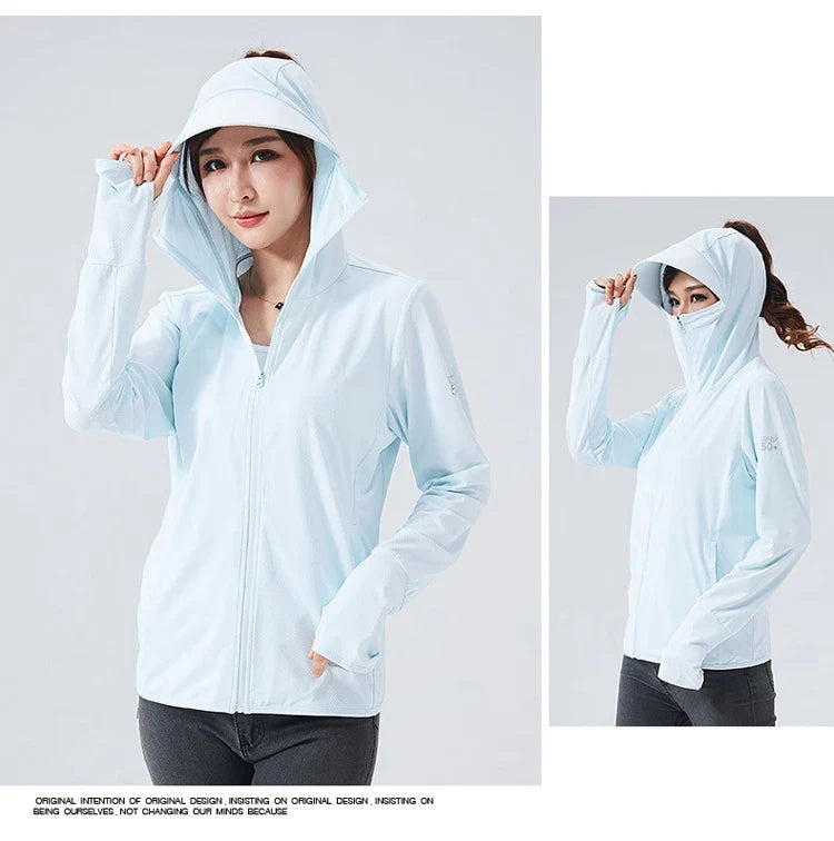 Long Sleeve Hoody Summer Women Sun UV Protection Quick Dry Clothing Men Hooded Jacket Thin Beach Sweatshirt