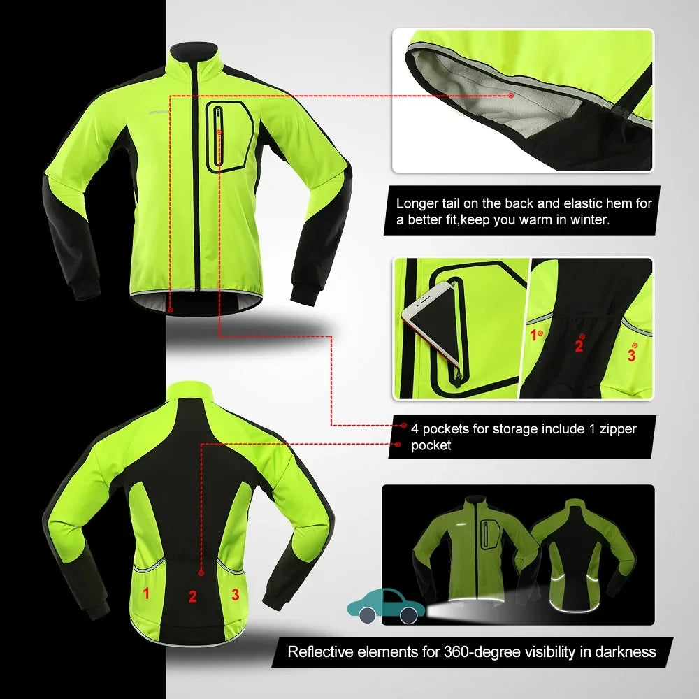 Men's Cycling Jacket Winter Thermal Jacket Softshell Windbreak Waterproof Bike Coat Bicycle Raincoat BG011