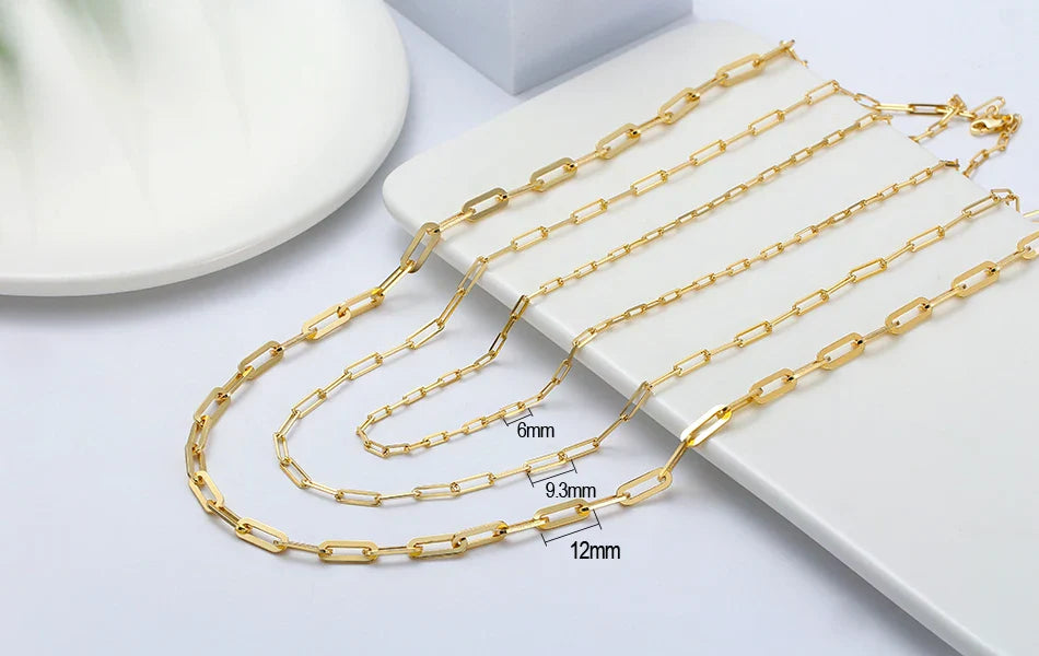 14K Gold Plated Genuine 925 Sterling Silver Paperclip Neck Chain 6/9.3/12mm Link Necklace for Women Men Jewelry SC39