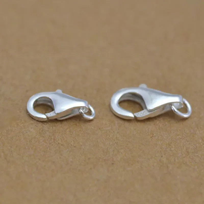 2pcs Real Pure Solid 925 Sterling Silver Lobster Spring Clasps with Ring Hook Claw Buckle Connector Jewelry Making Findings