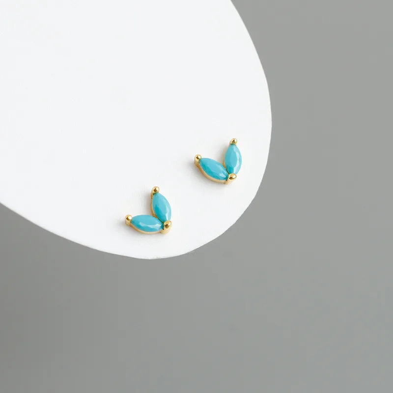 925 Sterling Silver Fashion Korean Chic Blue Horse Eye Zircon Stud Earrings for Women Teen Simple Color Piercing Jewelry