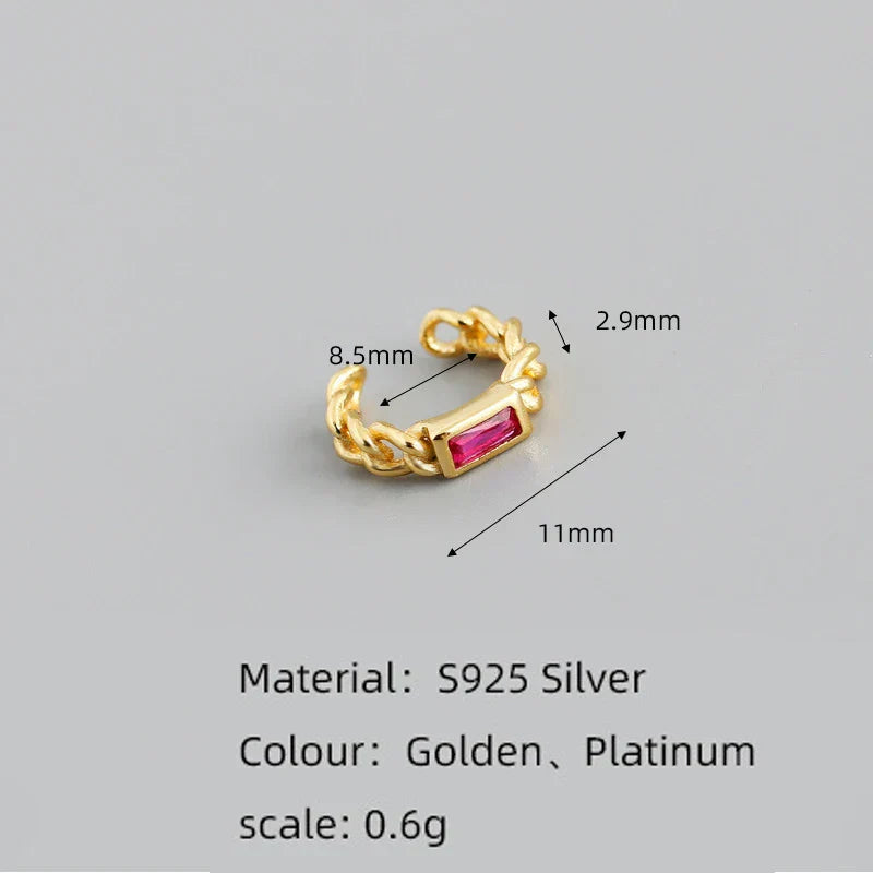925 Sterling Silver Colorful Square Shiny Zircon Beads Piercing Stud Earrings for Women Fashion Gothic Exquisite Jewelry