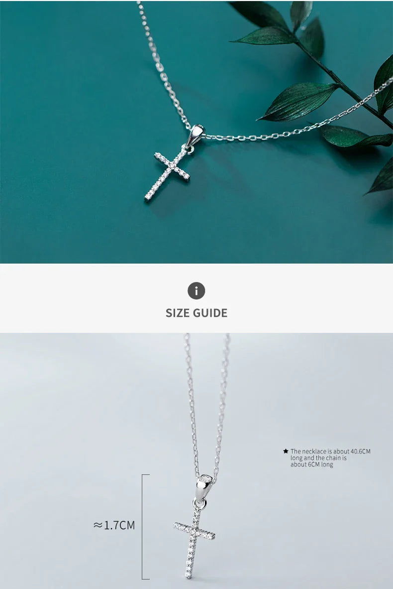Dazzling Zircon Luxury Cross Pendant Necklace Real 925 Sterling Silver for Women Link Chain Necklace Fashion Jewelry