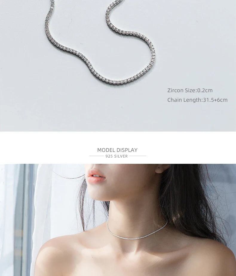 Genuien 925 Sterling Silver Dazzling Clear CZ Choker Necklace for Women Gift Adjustable Box Chain Original Fine Jewelry
