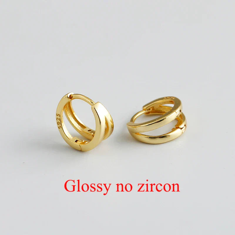 925 Sterling Silver Simple Glossy Double Ear Buckle for Women Unique Charm Party Hoop Earrings Fine Jewelry Accessories