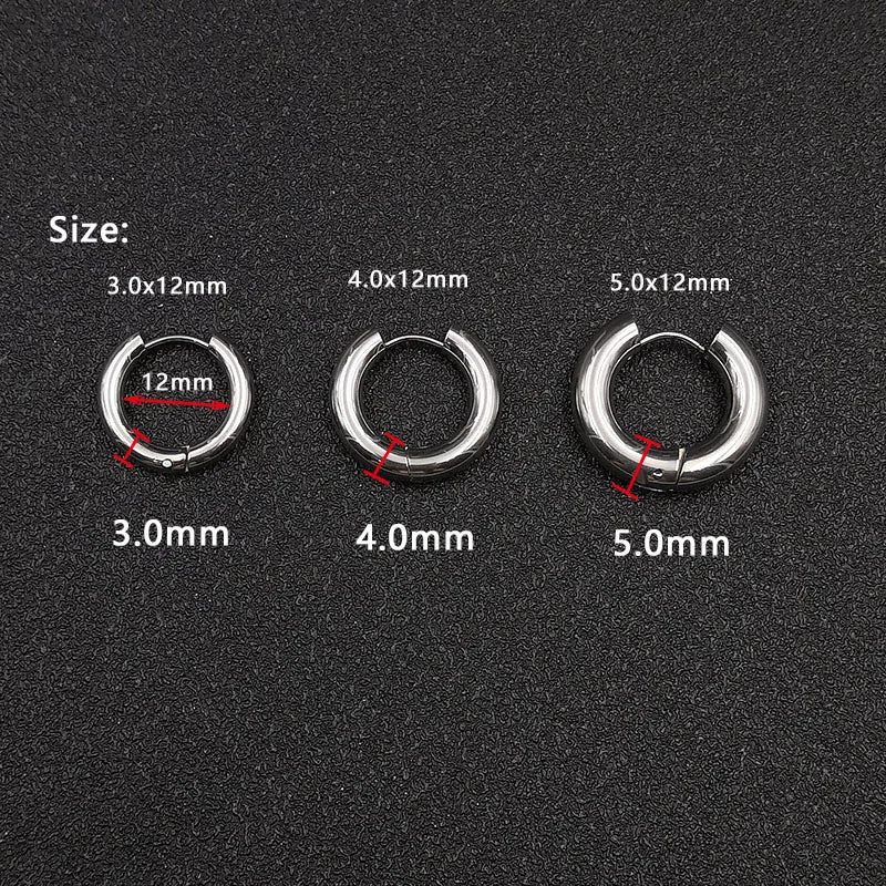 6pcs/lot Thick 3.0mm 4.0mm 5.0mm Stainless Steel Circle Hoop Earrings For Women Girls Gold Silver Color Round Geometry Earrings