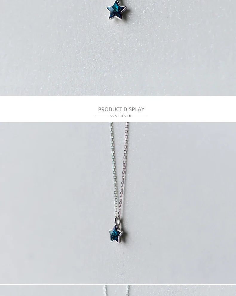 New 925 Sterling Silver Retro Mini Blue Star Charms Pendant Necklace Fit Women Adjustable Necklace Original Fine Jewelry