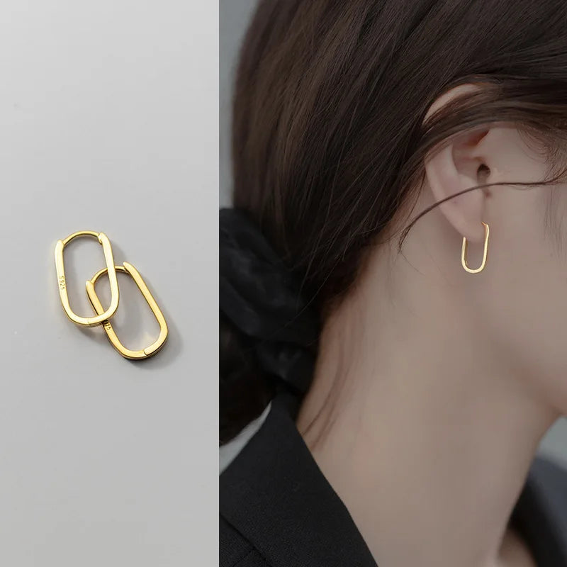 925 Sterling Silver Simple Oval Glossy Huggies Ear Buckle for Women Fashion Bohemian European piercing Earrings Jewelry