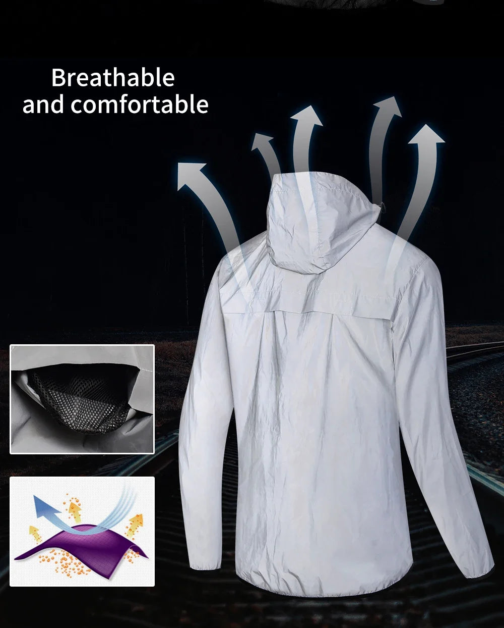 Full Reflective Jacket with Hoodie High Visibility Waterproof Wind Breaker Men Women Hiking Cycling Running Safety Vest