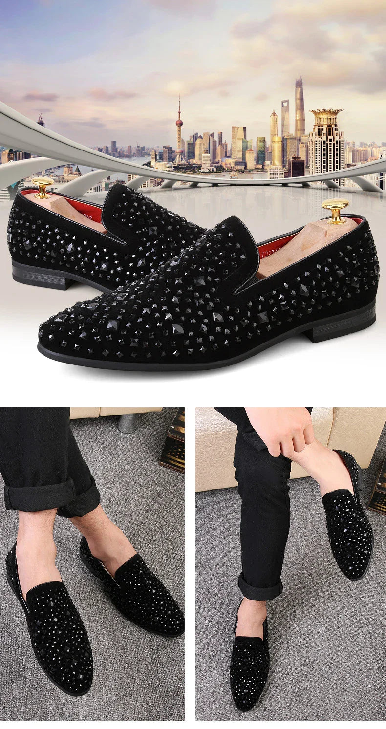 Formal Shoes Men Rhinestone Mens Dress Shoes Sepatu Slip On Pria Loafers Men Wedding Shoes Moda Italiana De Hombre Bona Zapatos
