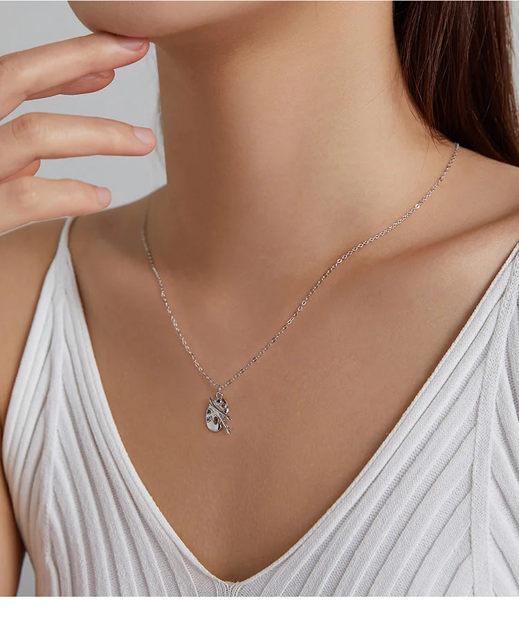 925 Sterling Silver Color Palette Necklace Chain Zircon Crystal Art Brush for Women Fine Statement Jewelry SCN457