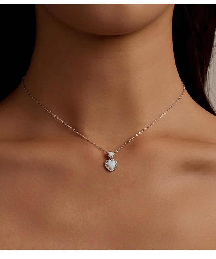 Genuine 100% 925 Sterling Silver Shining CZ Choker Necklace Heart-Shaped Pendant Chain Necklace for Women Fine Jewelry