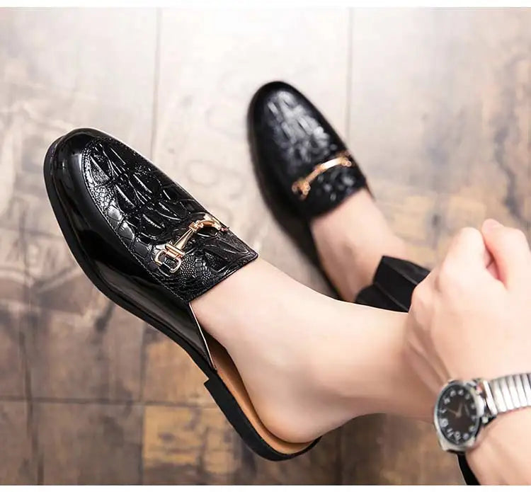 Italian Half Shoes For Men Leather Mens Casual Shoes Loafers Slippers Coiffeur Luxury Designer Man Slide Slipper Buty Meskie