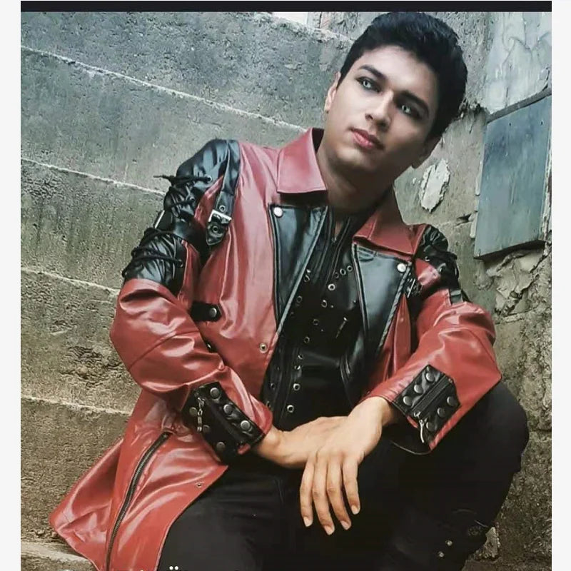 New Steampunk Men's Gothic Trench Coat Leather Jacket Punk Style Biker Jacke Autumn Winter Motocycle Jacket