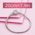 Authentic 100%  925 Sterling Silver Snake Chain Bangle & Bracelet with CZ Love Heart Clasp Charms Bracelets for Women