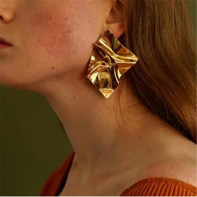 Vintage Earrings Women Bohemian Big Irregular Geometric Gold Metal Dangle Drop Earrings Exaggerated Jewelry 2024