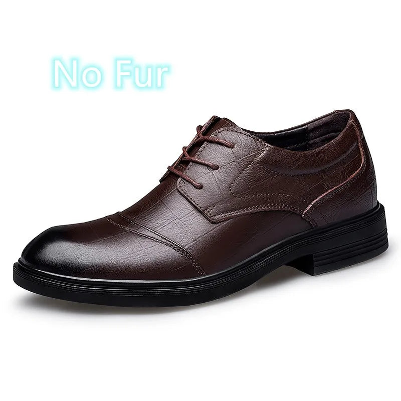 Brand Genuine Leather Luxury Oxford Mens Shoes Casual British Warm Winter Shoes for Business Formal Dress Plush Snow Big Size 48
