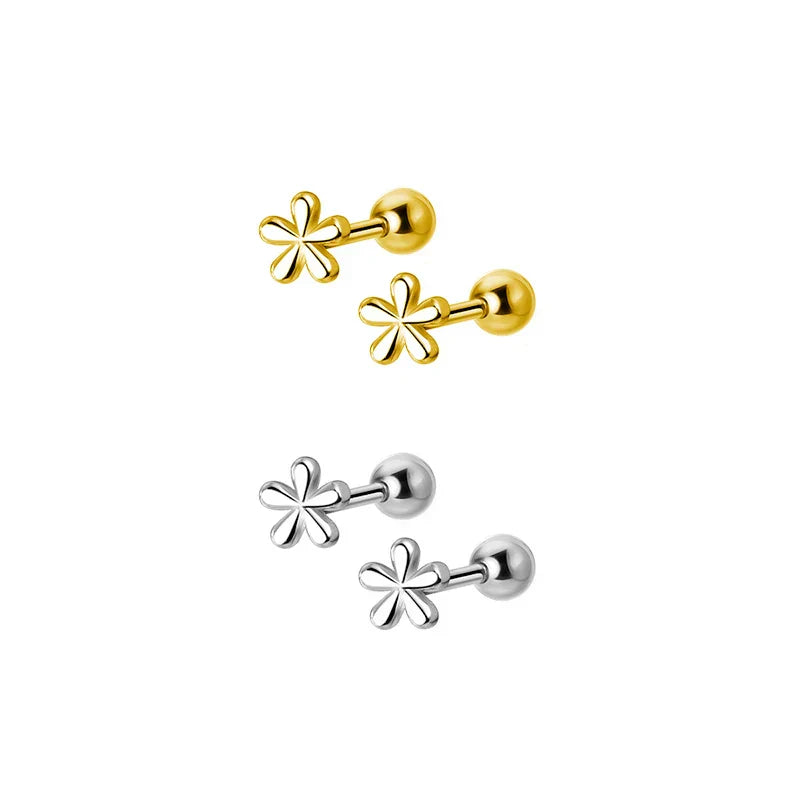 925 Sterling Silver Fashion Simple Golden Flower Beads Small Stud Earrings for Women Teen Piercing Jewelry Accessories