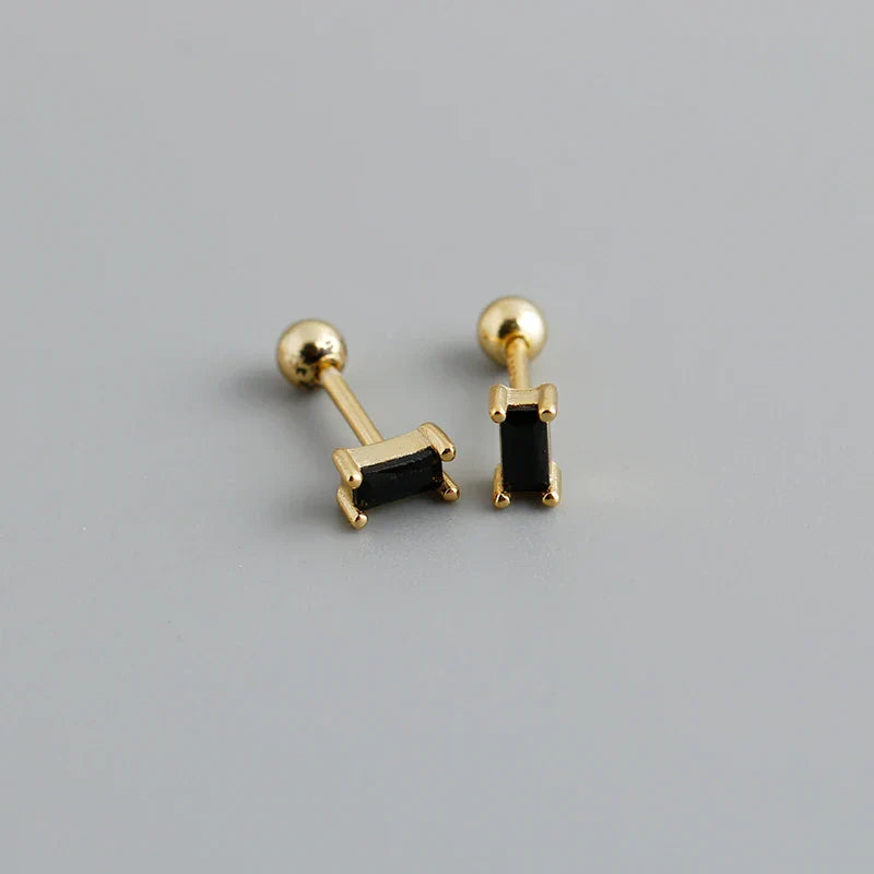 925 Sterling Silver Colorful Square Shiny Zircon Beads Piercing Stud Earrings for Women Fashion Gothic Exquisite Jewelry