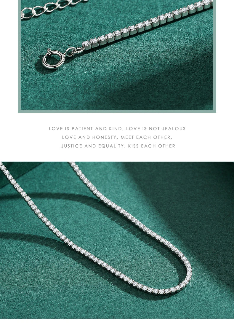 Classic Luxury Full Clear CZ Necklace Solid 925 Sterling Silver Sparkling Choker Necklaces For Women Statement Jewelry
