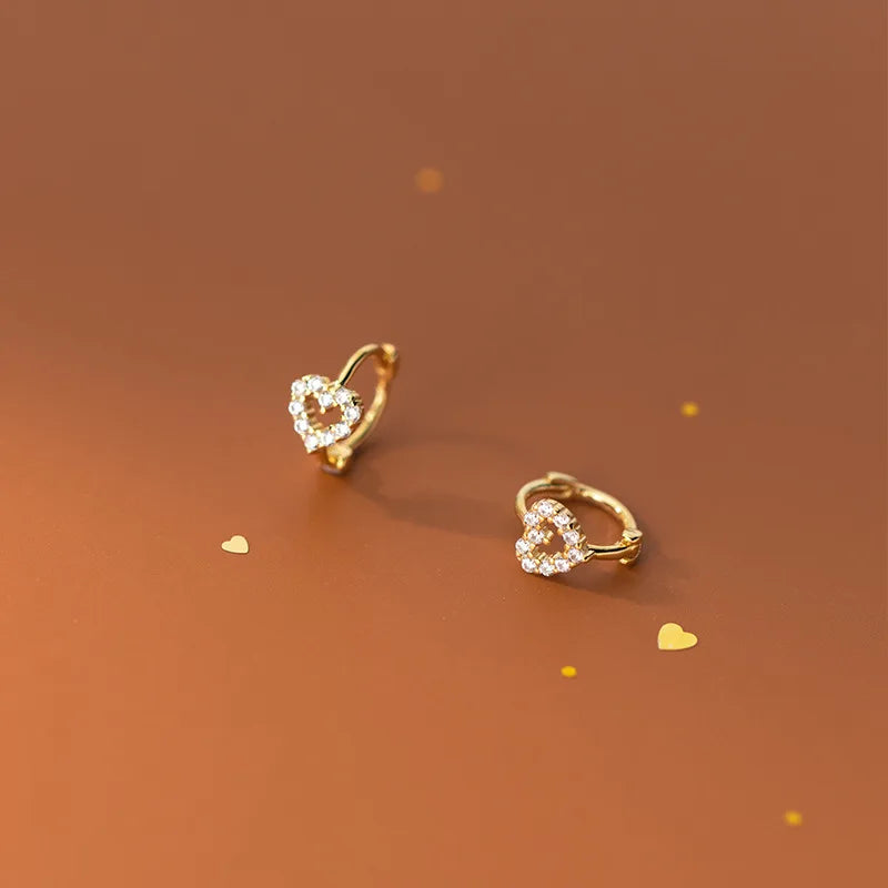 925 Sterling Silver INS Minimalism Sweet Love Heart CZ Zircon Hoop Earrings For Women Girl Small Ear Buckle Jewelry Gift