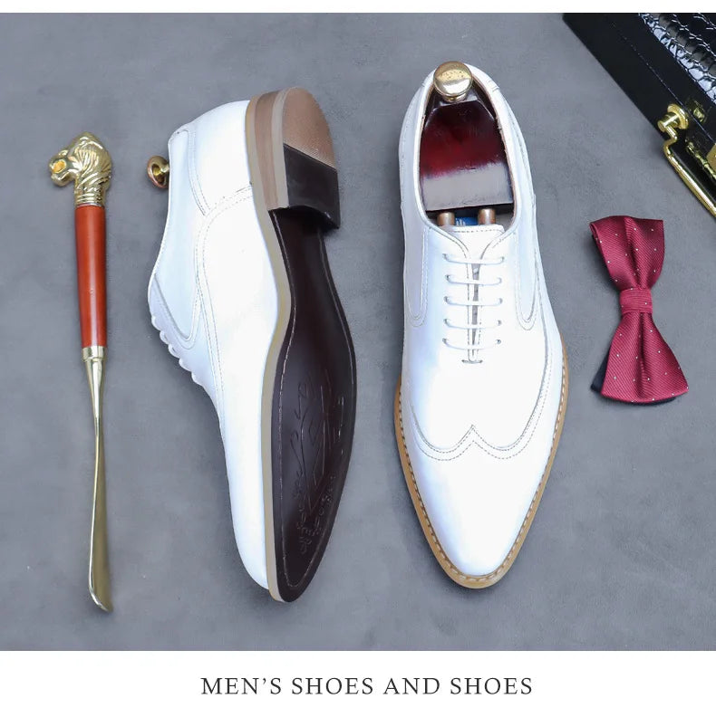new white shoes for men Leather shoes men's business dress breathable leather shoe British lace-up fashion wedding party