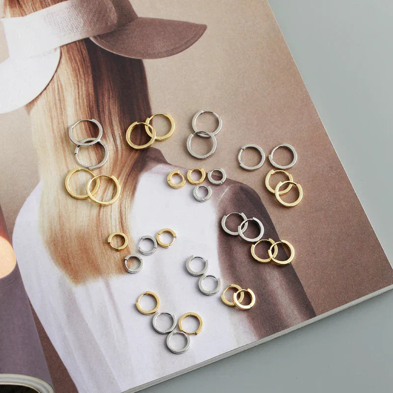 925 Sterling Silver Minimalist Punk Rock Circle Hoop Earrings for Women Men Goth Piercing Ear Buckle Charm Fine Jewelry