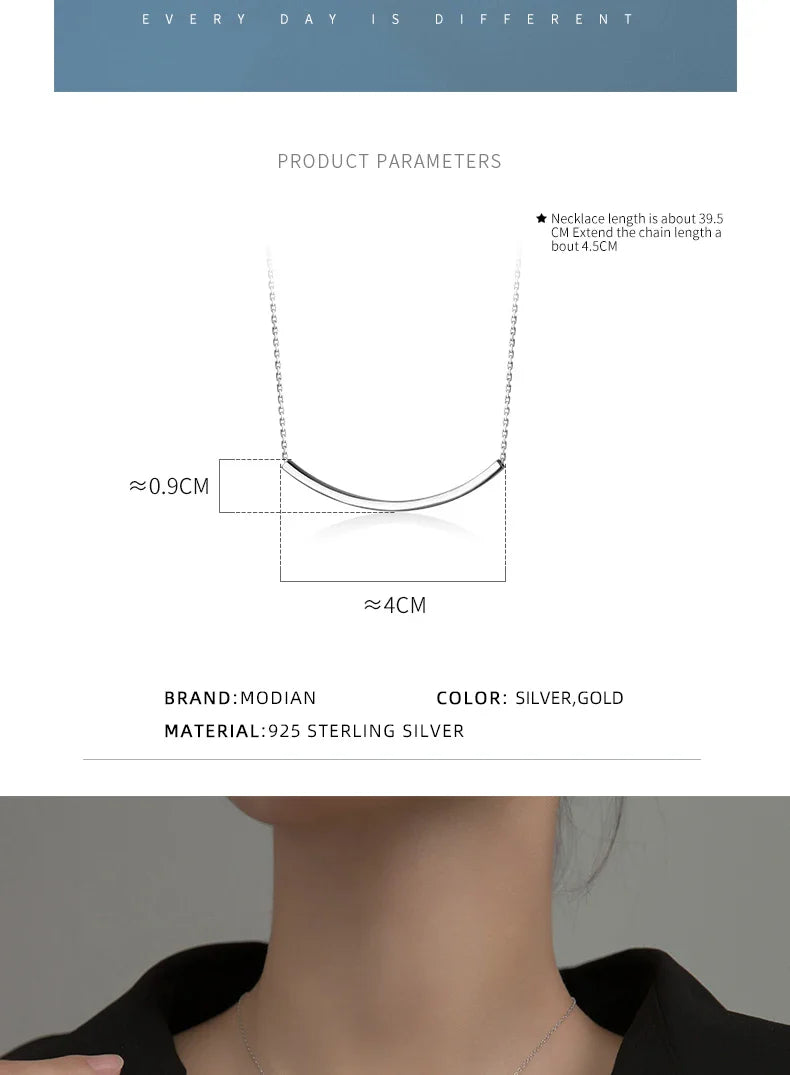 Silver Simple Geometric Female Necklaces 100% 925 Sterling Silver Classic Fashion Chain Necklaces For Women Girl Jewelry