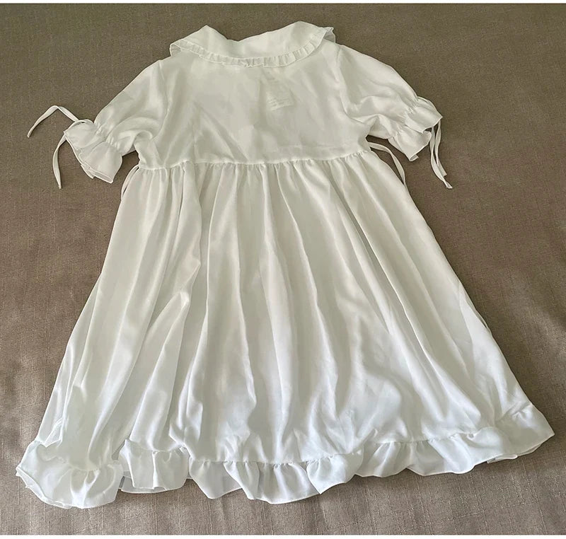Japanese Sweet Girl Lolita Dress White 2021 Summer Kawaii Peter Pan Collar Cute Ruffle Puff Sleeve Drees Elegant Lady Dresses