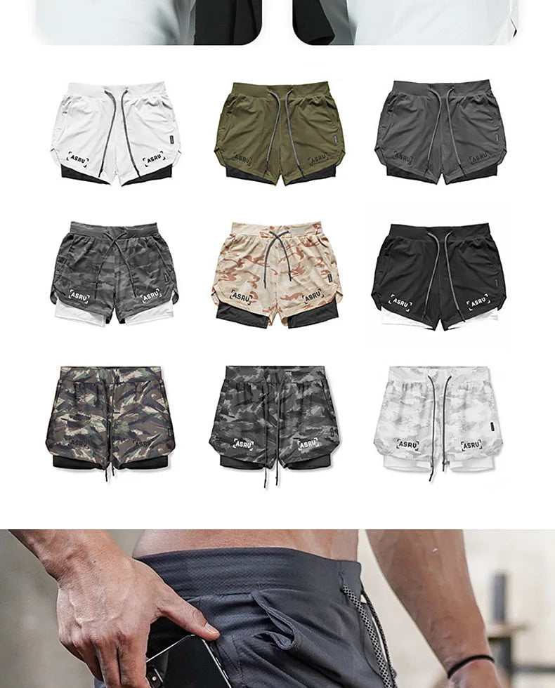 Men's Summer Quick Dry Running 2 in 1 Shorts Sports Jogger Short Pants Male Gym Fitness Training Sweatpants Plus Size M-5XL