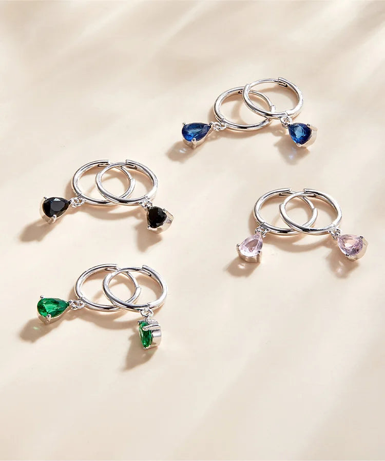 Silver Green Water Drop Earrings 925 Sterling Silver 4 Colors Drop Shape Earring for Women Statement  Jewelry