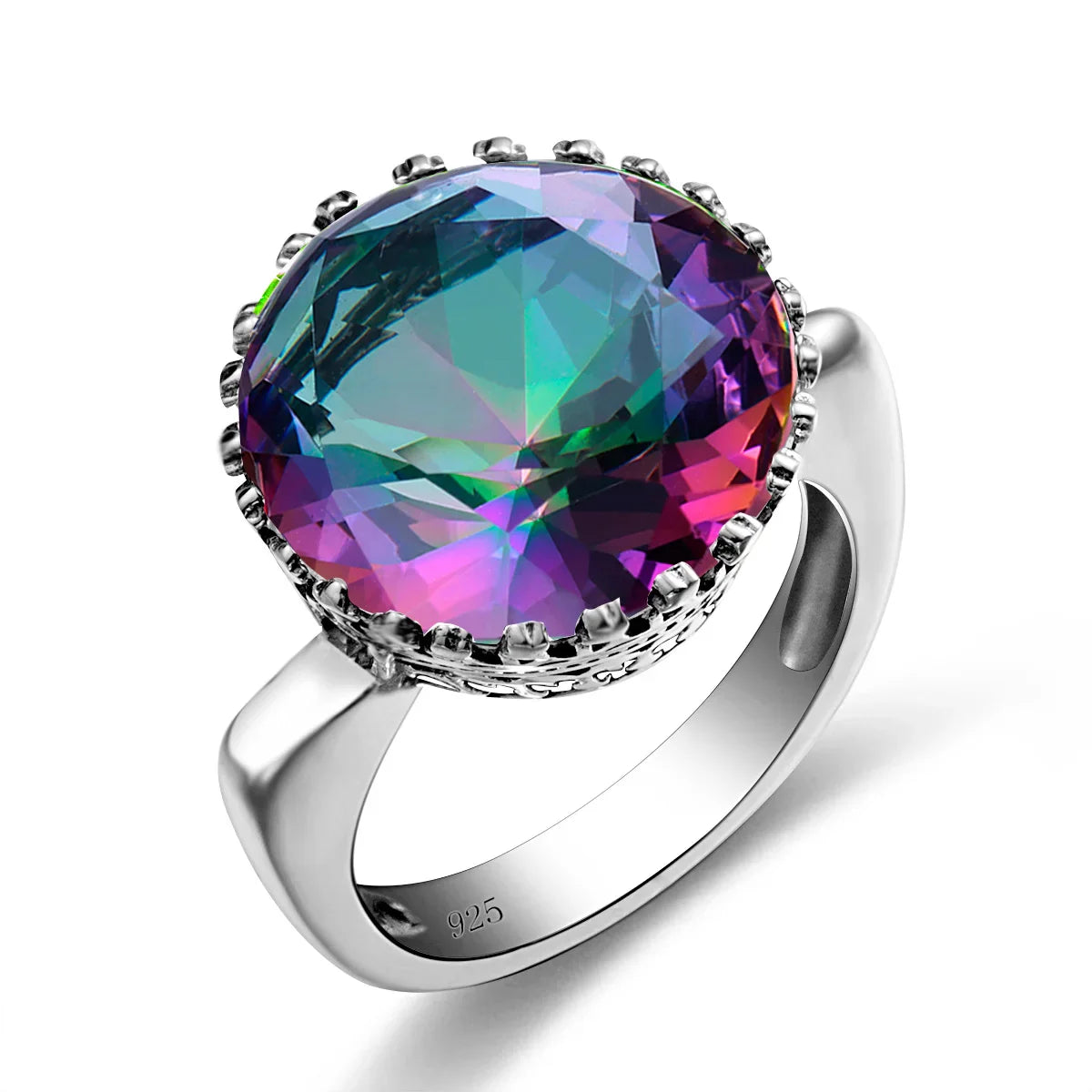 Vintage 100% 925 Sterling Silver 15ct Round Created Aquamarine Ring For Women Famous Branded Handmade Fine Jewelery 2024