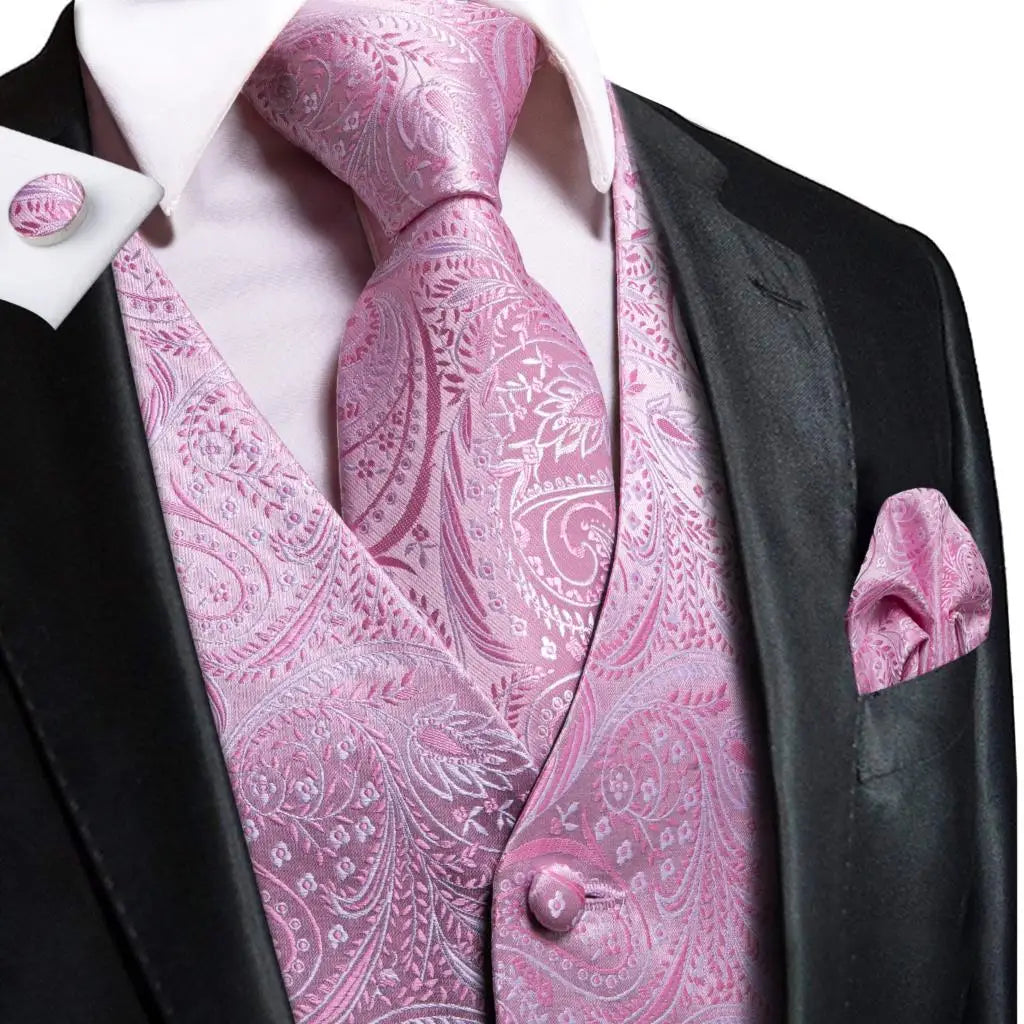 Fashion Silk Vest For Men Classic Gold Champane Yellow Waistcoat Jacket Tie Hankerchief Cufflinks Sets Dress Suit Wedding Hi-Tie