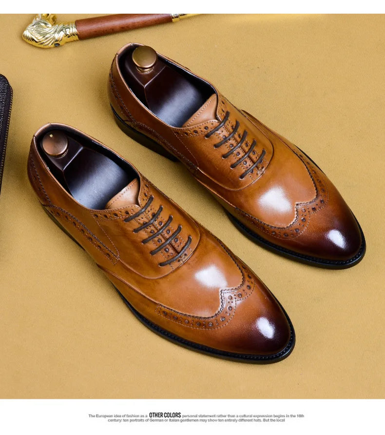 Full Grain Leather Men Retro Italian Design Men Brogues Genuine Leather Dress Shoes Handmade Wedding Shoes For Men