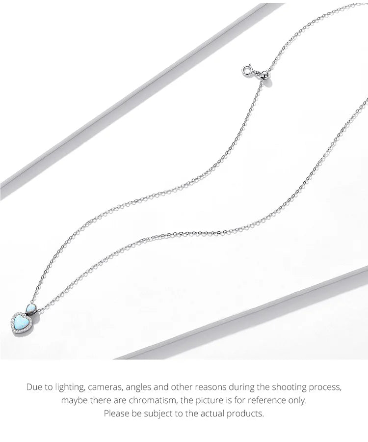 Genuine 100% 925 Sterling Silver Shining CZ Choker Necklace Heart-Shaped Pendant Chain Necklace for Women Fine Jewelry