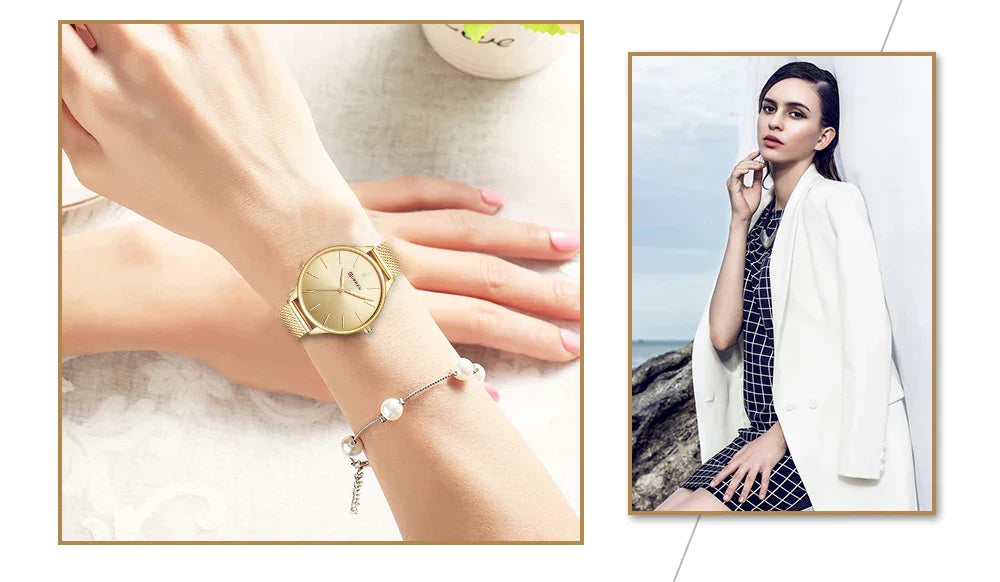 Original Women's Luxury Watch Matte Dial Japanese Quartz Movement Stainless Steel Mesh Strap with Box