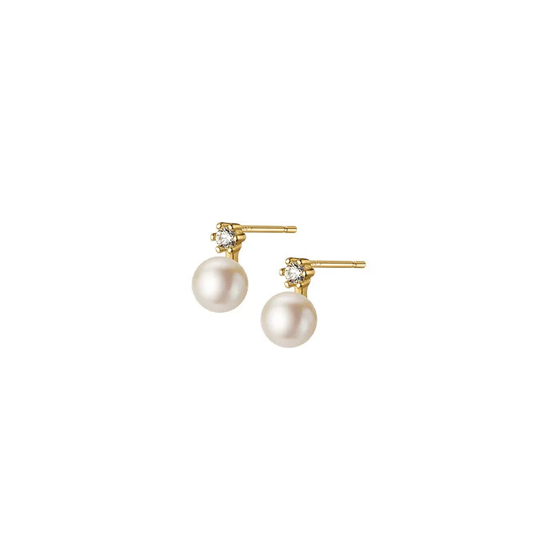 Genuine 925 Sterling Silver Geometric Zircon Pearl Mini Small Stud Earrings for Women Chic Charming Korean Jewelry 2021