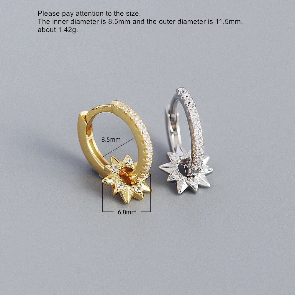 925 Sterling Silver Earring Zircon Sun Flower Ear Ring Geometric Style Water Drop Ear Bone Cute Temperament Woman Girl Ear Jewel
