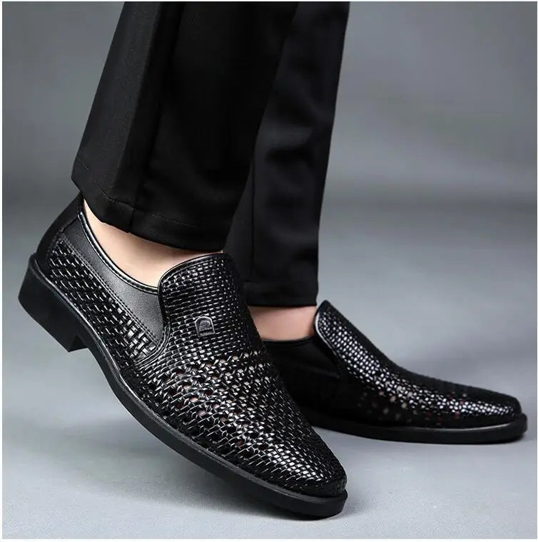 Spring Men Loafers Leather Men Shoes Summer Hollow Breathable Oxfords Man Casual Shoes Slip on Formal Dress Shoes for Man