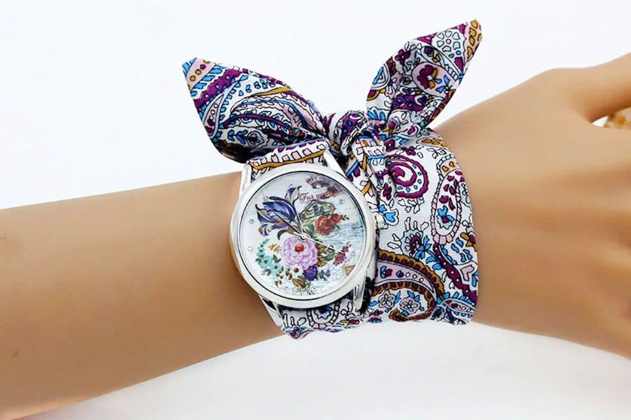 New Ladies Cloth Wristwatch Fashion Women Dress Watch High Quality Silver  Quartz Watch Sweet Girls Watch Fabric Clock