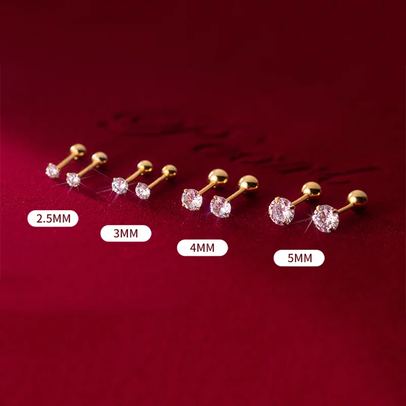 925 Sterling Silver Luxury Round Zircon Simple Bead Stud Earrings for Women Fashion Body Piercing Jewelry Accessories
